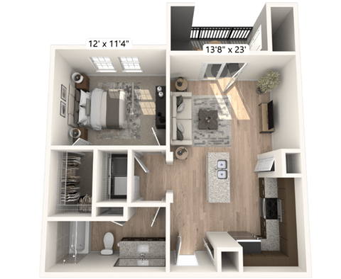 Floor plan for 1 bed, 1 bath, 650 sqft